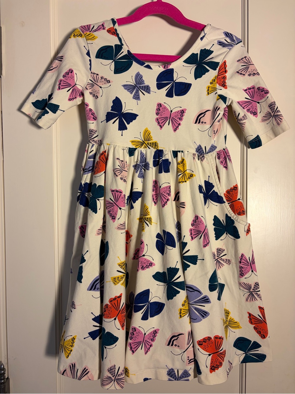 Hanna Andersson White Dress with Multicolor Butterfly Print size 120